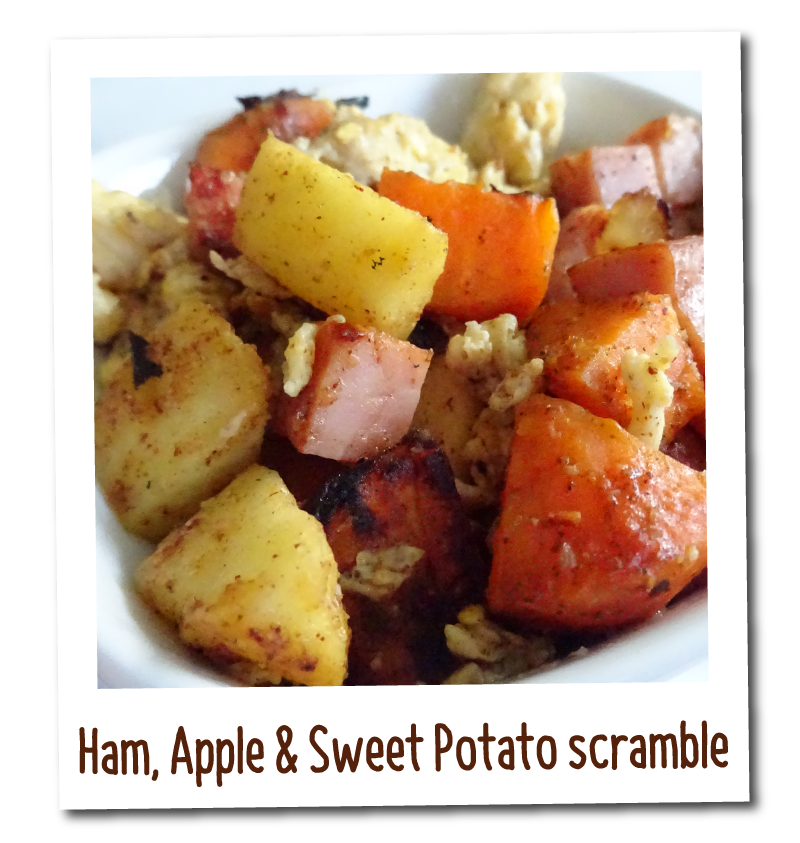Ham, Apple & Sweet Potato scramble